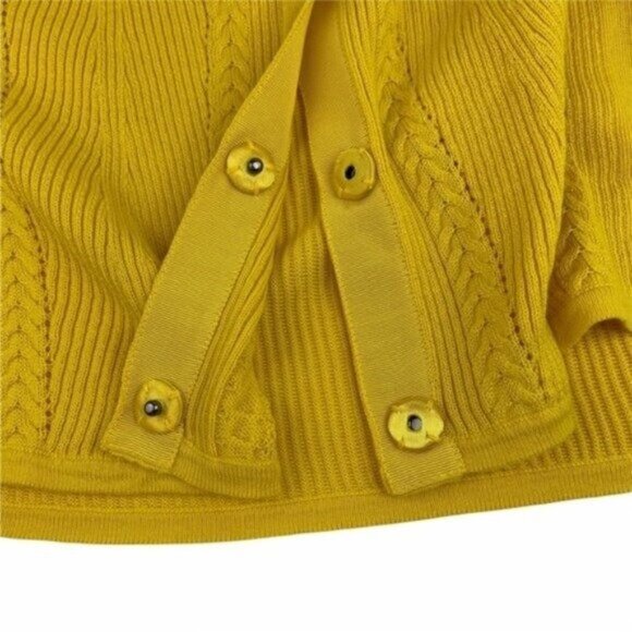 Cabi Yellow Pointelle Lightweight Cardigan V Neck in Sunflower Yellow - Picture 4 of 6